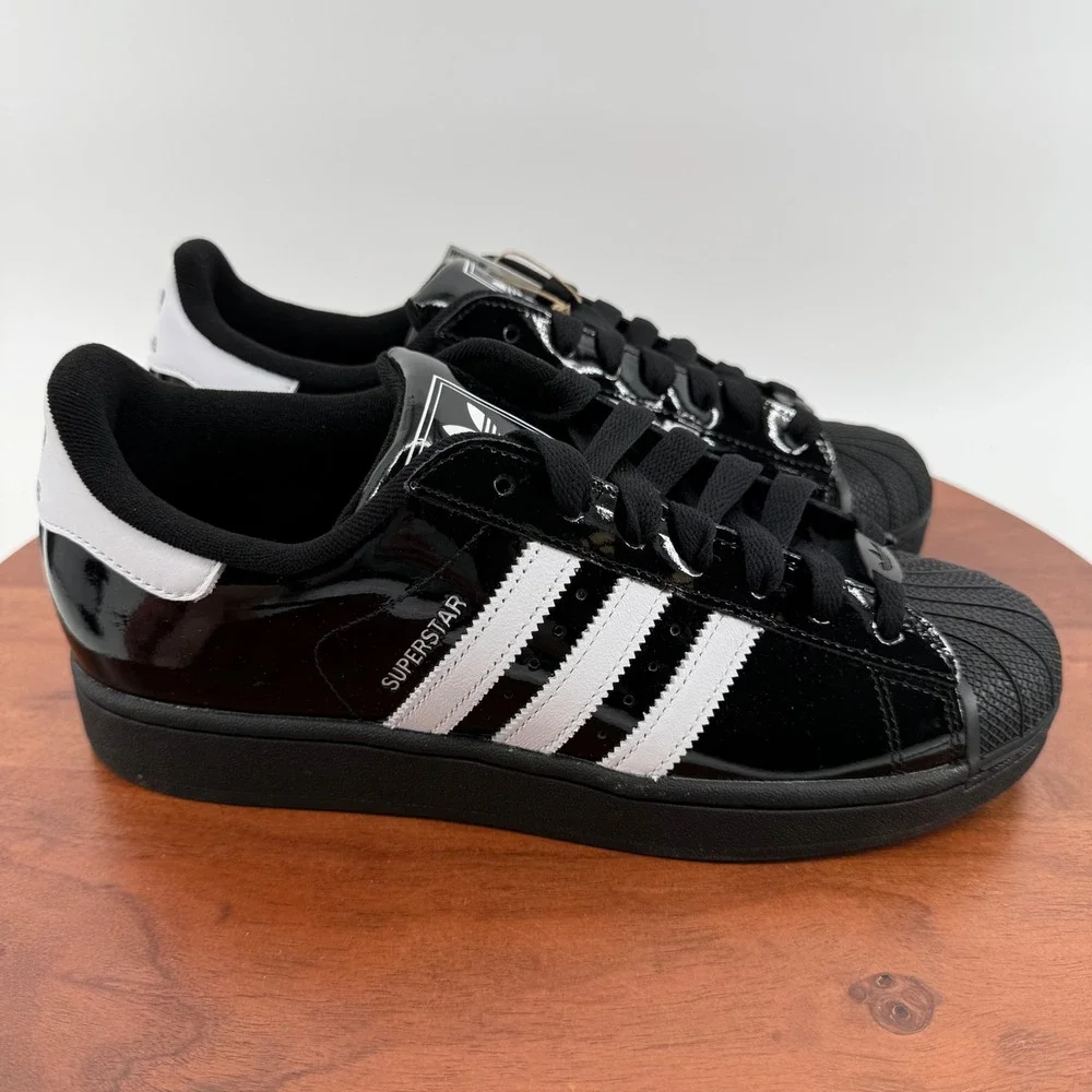 Adidas Superstar II Black White Patent Leather Shell Toe Sneakers Men 10/Wmn 11